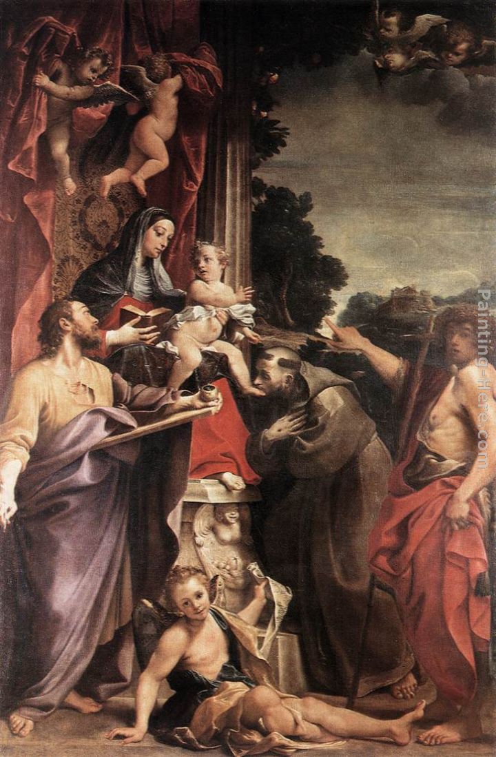 Madonna Enthroned with St Matthew painting - Annibale Carracci Madonna Enthroned with St Matthew art painting
